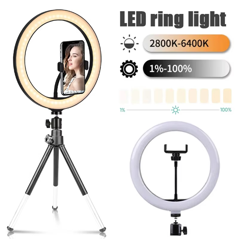 Photography Lighting Circle - إضاءة حلقية للسيلفي مقاس 10 بوصات،