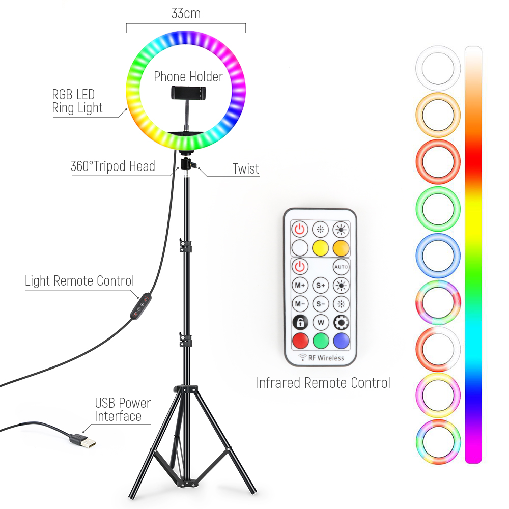 Photography Lighting Circle - 13 بوصة RGB Led Selfie مصباح